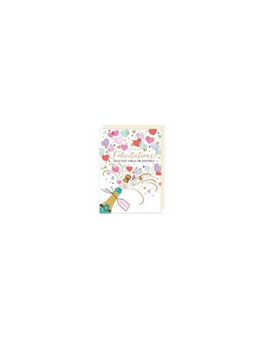 Carte double maxi 24x32 + enveloppe satinée"Félicitations ! Tous nos vœux de bonheur""