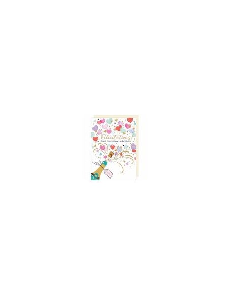 Carte double maxi 24x32 + enveloppe satinée"Félicitations ! Tous nos vœux de bonheur""