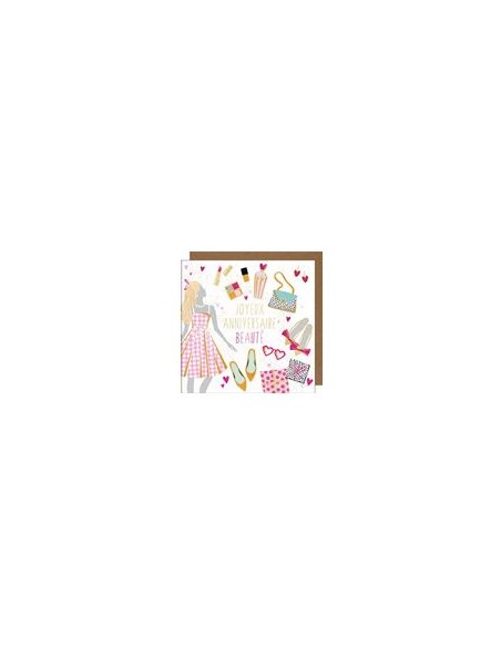 Carte double 17x17 + enveloppe "JOYEUX ANNIVERSAIRE BEAUTE"