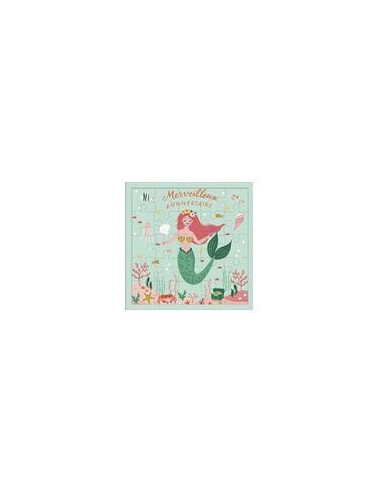 Carte PUZZLE SIRENE 17x17 + enveloppe+ mini carte "Merveilleux anniversaire"