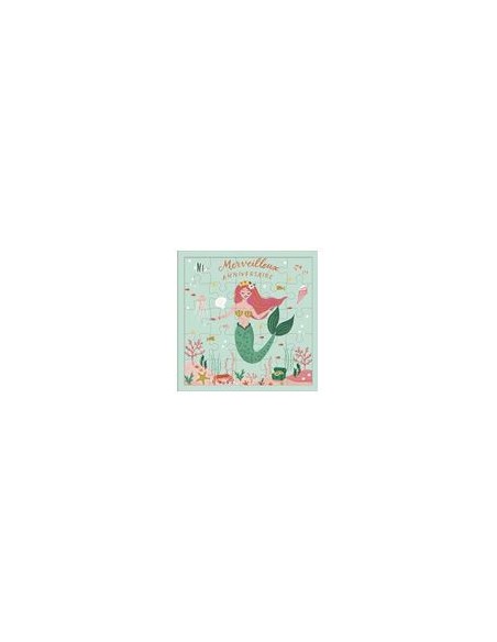 Carte PUZZLE SIRENE 17x17 + enveloppe+ mini carte "Merveilleux anniversaire"