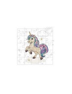 Carte PUZZLE Licorne17x17 + enveloppe+ mini carte