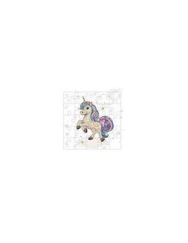 Carte PUZZLE Licorne17x17 + enveloppe+ mini carte
