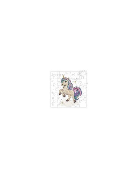 Carte PUZZLE Licorne17x17 + enveloppe+ mini carte