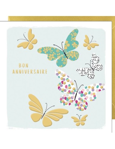 Carte double 10.5x10.5 + enveloppe dorée "BON ANNIVERSAIRE"