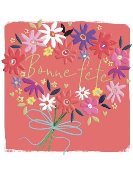 Carte double 10.5x10.5 + enveloppe dorée "Bonne fête"