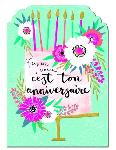 Carte double 13x17 + enveloppe "Fais un vœu c'est ton anniversaire"