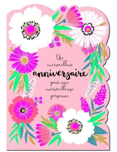 Carte double 13x17 + enveloppe "Un merveilleux anniversaire pour une merveilleuse personne"