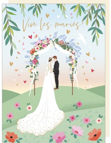 Carte double maxi 24x32 + enveloppe satinée "Vives les mariés !" "