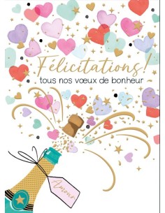 Carte double maxi 24x32 + enveloppe satinée"Félicitations ! Tous nos vœux de bonheur""