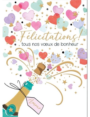 Carte double maxi 24x32 + enveloppe satinée"Félicitations ! Tous nos vœux de bonheur""