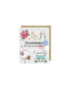 Carte double 10x12 + enveloppe "FELICITATIONS ! Tous nos vœux de bonheur! mariage" 2