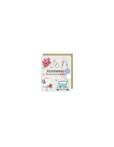 Carte double 10x12 + enveloppe "FELICITATIONS ! Tous nos vœux de bonheur! mariage"
