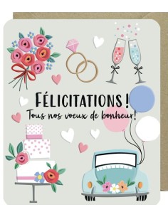 Carte double 10x12 + enveloppe "FELICITATIONS ! Tous nos vœux de bonheur! mariage"