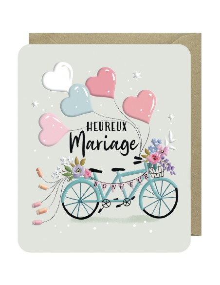 Carte double 10x12 + enveloppe" HEUREUX Mariage"