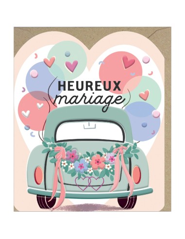 Carte double 10x12 + enveloppe "HEUREUX mariage"