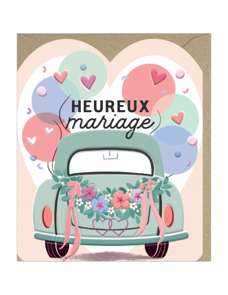 Carte double 10x12 + enveloppe "HEUREUX mariage"