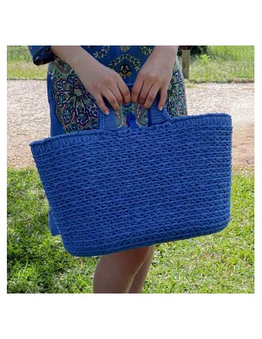 Sac Shopping au crochet  bleu impérial kit complet