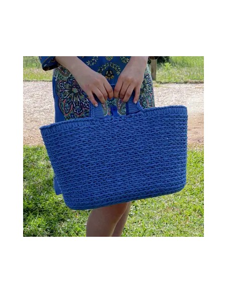 Sac Shopping au crochet  bleu impérial kit complet