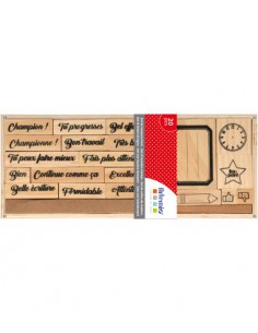 Coffret en bois personnalisable :  20 tampons bois thème Ecole 2