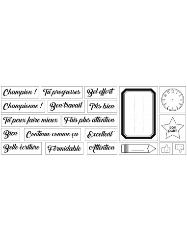 Coffret en bois personnalisable :  20 tampons bois thème Ecole