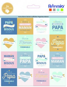 3 feuilles stickers Papa/Maman