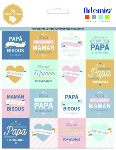 3 feuilles stickers Papa/Maman