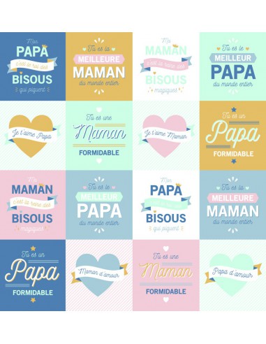 3 feuilles stickers Papa/Maman