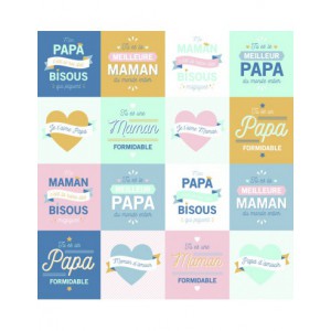 3 feuilles stickers Papa/Maman