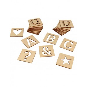 30 pochoirs alphabet bois 6x6cm