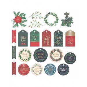 die cut paper Merry Christmas - 54 formes en papier déjà découpées avec du foil doré