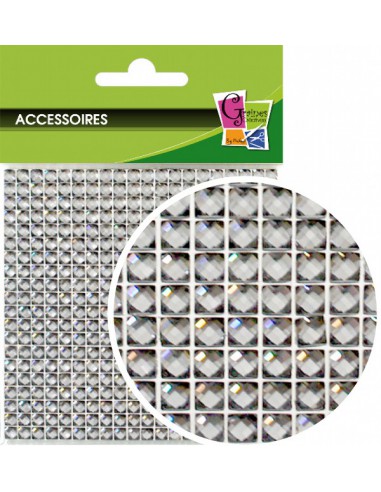 PLAQUE 400 STRASS ARGENT adhesif  87x87mm