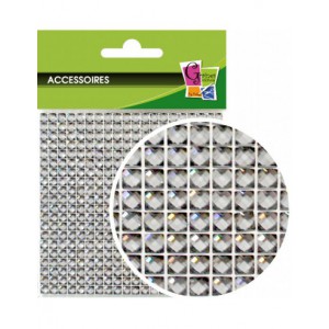 PLAQUE 400 STRASS ARGENT adhesif  87x87mm