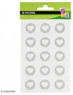 60 STICKERS CŒURS ARGENT - 25mm