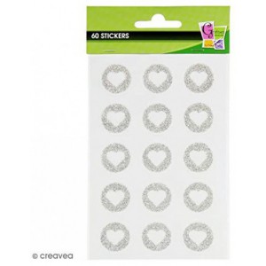 60 STICKERS CŒURS ARGENT - 25mm