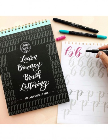 Workbook pour brush pen pointe LARGE  - Livret d'apprentissage et d'entrainement - ALPHABET BOUNCY