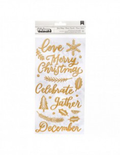 Stickers puffies - christmas word gold