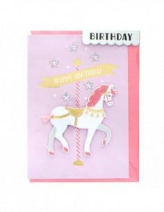 Carte + enveloppe - anniversaire licorne - Birthday Carousel