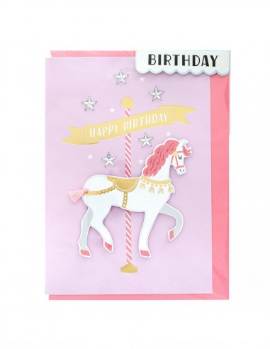Carte + enveloppe - anniversaire licorne - Birthday Carousel