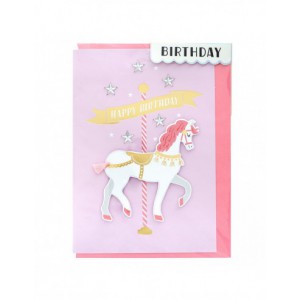 Carte + enveloppe - anniversaire licorne - Birthday Carousel