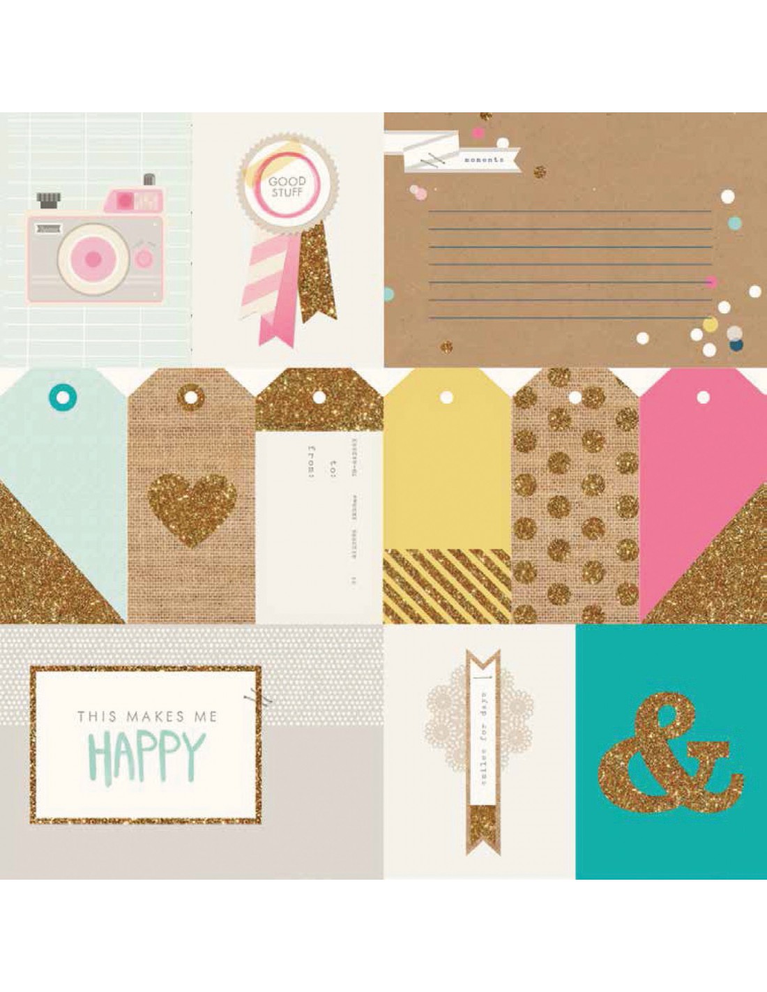 Papier Imprime Recto Verso 30x30cm Etiquettes Glitter Project