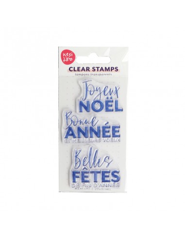 3 TAMPONS TRANSPARENTS - JOYEUX NOËL / BONNE ANNÉE ET MEILLEURS VOEUX / BELLES FÊTES DE FIN D'ANNÉE