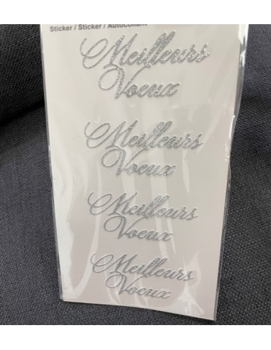 4 Autocollants MEILLEURS VOEUX , Argent pailleté