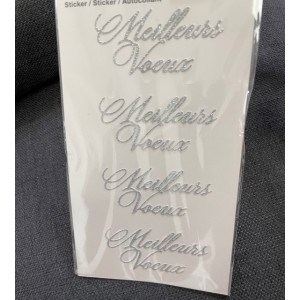 4 Autocollants MEILLEURS VOEUX , Argent pailleté