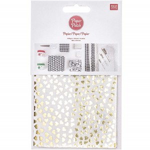 SET 3 feuilles papier COEUR HOT FOIL , OR