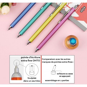 Horizon Gel Pen encre noire , OHTO - pointe aiguille  0,5mm //  // Corps aluminium - Rose