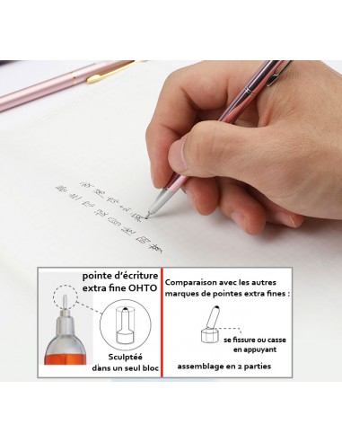 Pointe aiguille encre noire 0,5mm - Slim line Pen , OHTO // corps Rose chromé