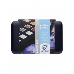 Peinture aquarelle set 12 couleurs en godets + 1 pinceau, boîte en plastique - metallic & interference