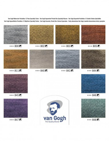 Peinture aquarelle set 12 couleurs en godets + 1 pinceau, boîte en plastique - metallic & interference