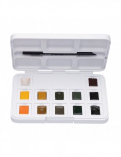 Peinture aquarelle set 12 couleurs en godets + 1 pinceau, boîte en plastique - shade of nude 2